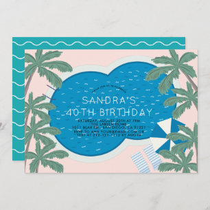 Palm Springs Pool Party Pink Adult Birthday Kaart