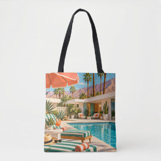 Palm Springs Poolside Retro Mid Century Modern Art Draagtas