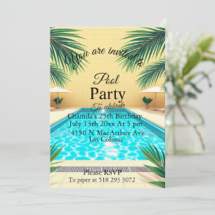 Palm Springs Summer Pool Party Roze Verjaardag Kaart