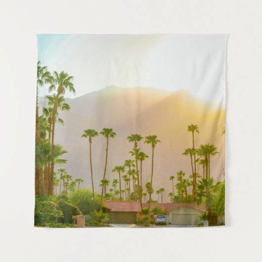 Palm Springs sunset day with mountains and palm tr Wandkleed (Voorkant)
