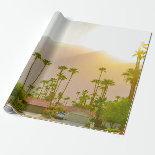 Palm Springs-zonsonderdag met bergen en palm tr Cadeaupapier