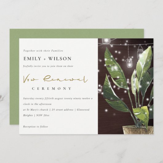 PALM STARRY NIGHT MASON JAR VOW RENOWAL INVITATION (Devant / Derrière)