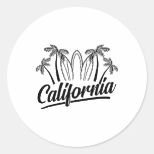 Palm Surfplank Californië Strand Cool Reiziger Ronde Sticker