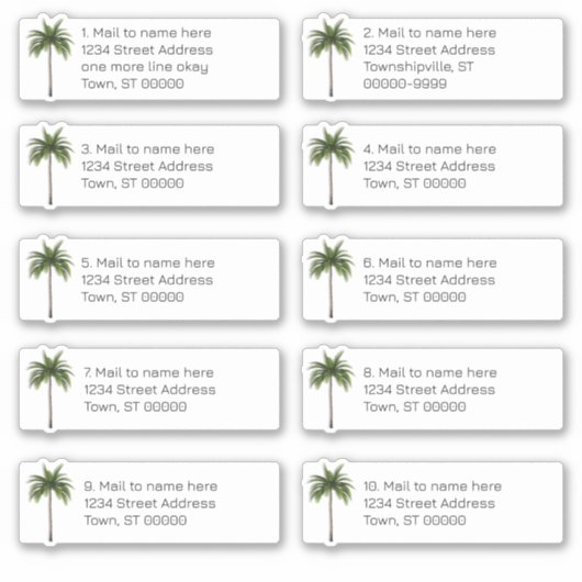 Palm Tree Adresse individuelle Étiquette de messag (Devant)