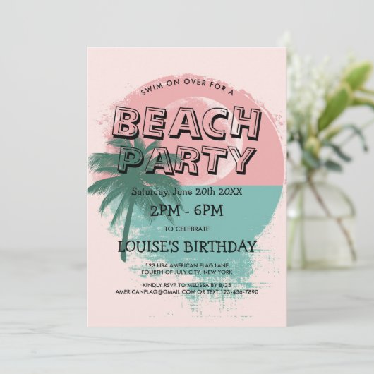 Palm Tree and Sunset Beach Party Invitation (Debout devant)