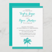 Palm Tree Aqua Grey Faire-part de mariage (Devant / Derrière)