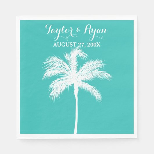 Palm Tree Aqua Trouwpapier Servetten (Voorkant)