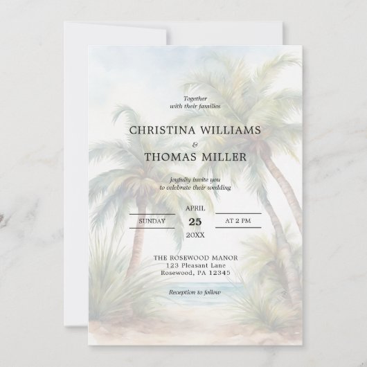 Palm Tree Beach Bestemming Uitnodiging voor bruilo (Voorkant)
