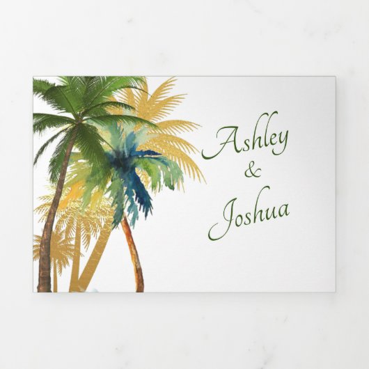 Palm Tree Beach bruiloft drievoudig Drieluik Uitnodiging (Cover)