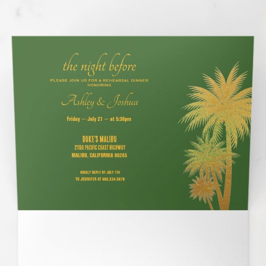 Palm Tree Beach bruiloft drievoudig Drieluik Uitnodiging (Binnenzijde eerst)