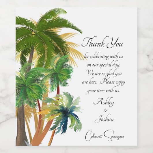 Palm Tree Beach bruiloften Wijn Etiket (Enkel label)