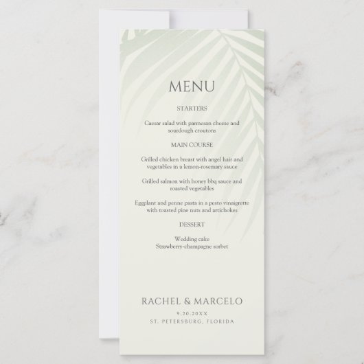 Palm Tree Beach Coastal Mariage Menu (Devant)