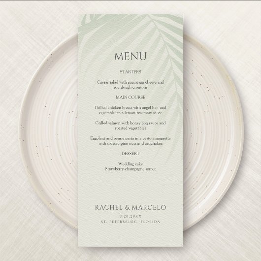 Palm Tree Beach Coastal Mariage Menu