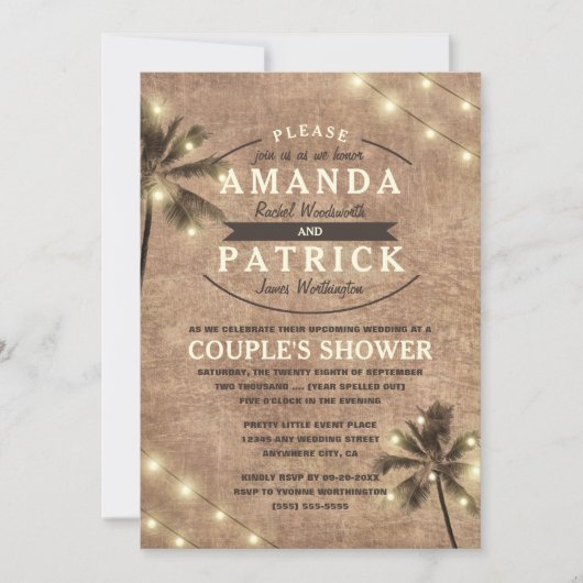 Palm Tree Beach Couples Invitations de douche (Devant)