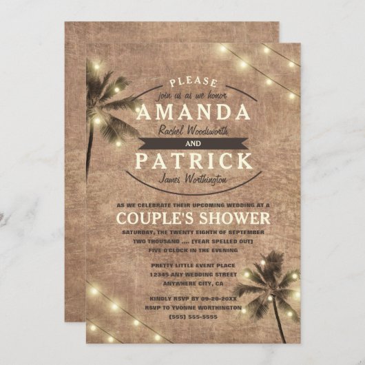 Palm Tree Beach Couples Invitations de douche (Devant / Derrière)