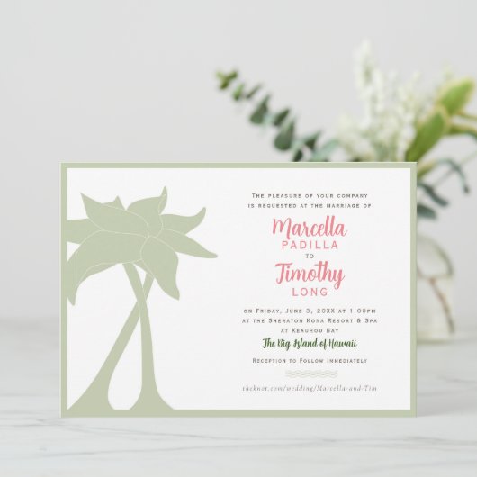Palm Tree Beach Destination Mariage Invitation (Debout devant)