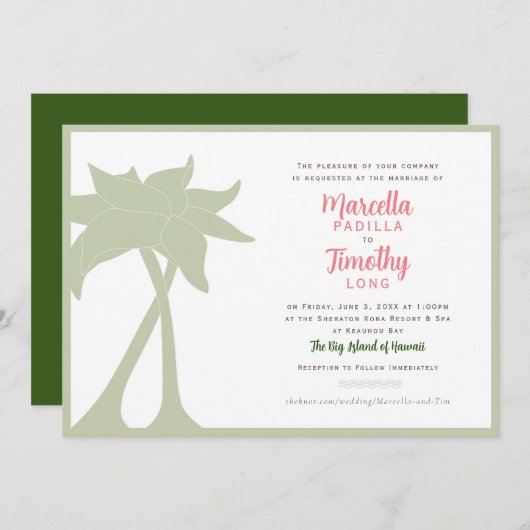 Palm Tree Beach Destination Mariage Invitation (Devant / Derrière)