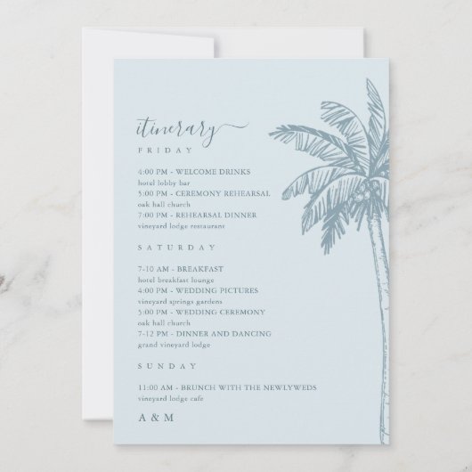 Palm Tree Beach Dusty Blue Mariage Carte d'identit (Dos)