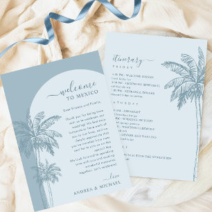 Palm Tree Beach Dusty Blue Mariage Carte d'identit