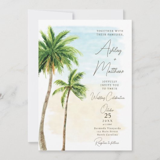Palm Tree Beach Mariage Invitation (Devant)
