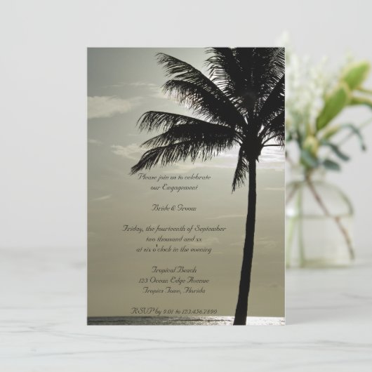 Palm Tree Beach Mariage Invitation de la fête (Debout devant)