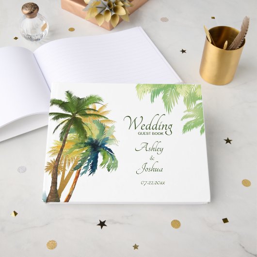 Palm Tree Beach Mariage Livre d'invité (Recto ouvert)