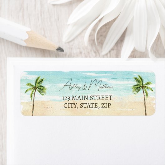 Palm Tree Beach Mariage Retour Étiquettes (En situation)