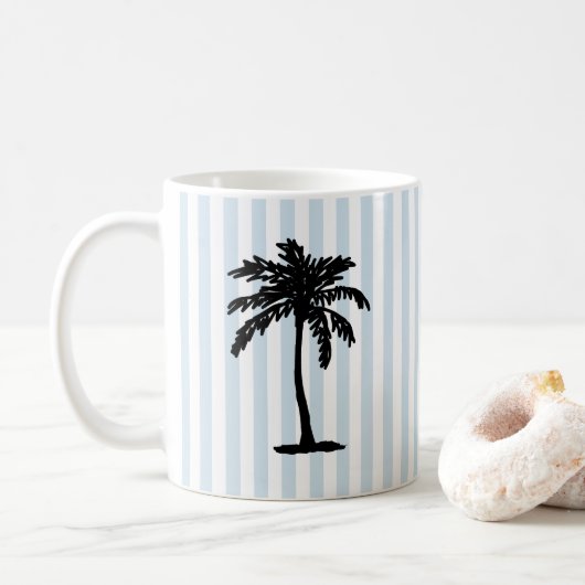 Palm Tree Beach Nautical Stripe Koffiemok (Met donut)