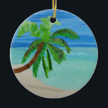 Palm Tree Beach Océan Turquoise Ornement côtier<br><div class="desc">Cette belle scène a été créée par Susan Lewis de Kukana Quilts utilisant des tissus batik.</div>