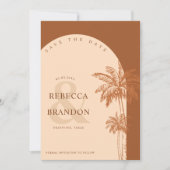 Palm Tree Beach Terracotta QR Code Weddenschap Save The Date (Voorkant)
