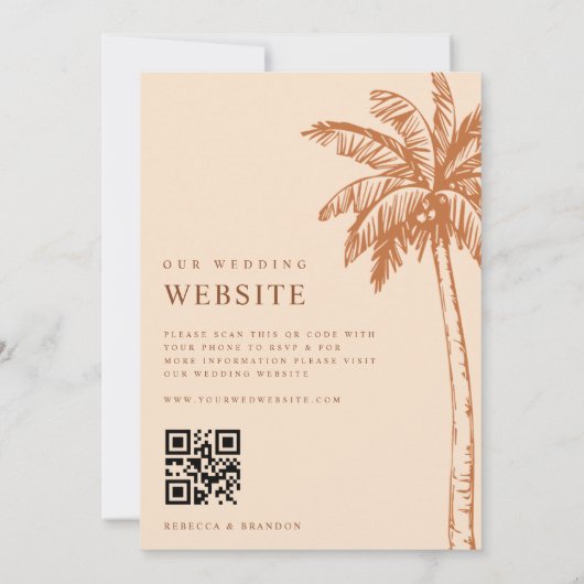 Palm Tree Beach Terracotta QR Code Weddenschap Save The Date (Achterkant)