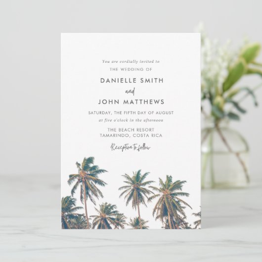 Palm Tree Beach Tropical Invitation de mariage (Debout devant)