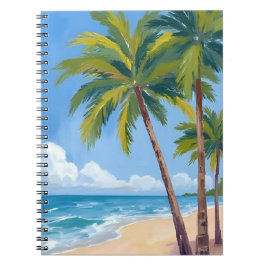 Palm Tree Beach | Tropical Watercolor Blue Painted Notitieboek