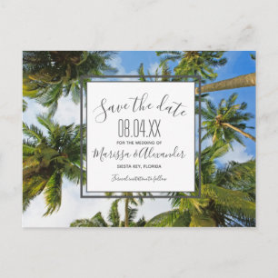 Palm Tree Beach Tropical Wedding Save the Dates Aankondigingskaart