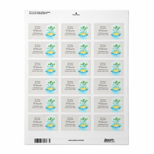 Palm Tree Beach uitnodiging voor bruiloft retourad Etiket (Full Sheet)