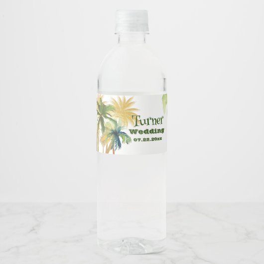 Palm Tree Beach Weddenschap Waterfles Etiket (Voorkant)