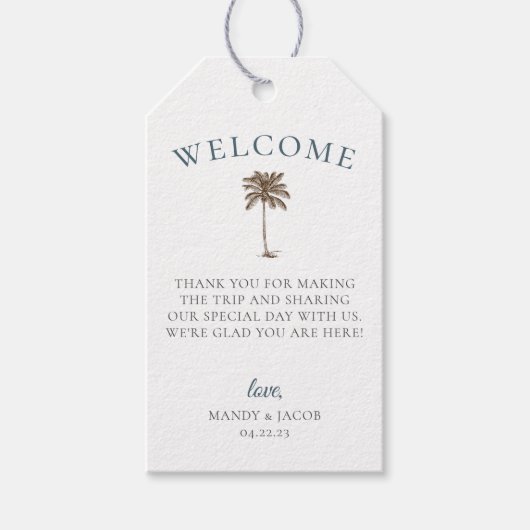 Palm Tree Beach Weddenschap Welkomsttas Cadeaulabel (Voorkant)