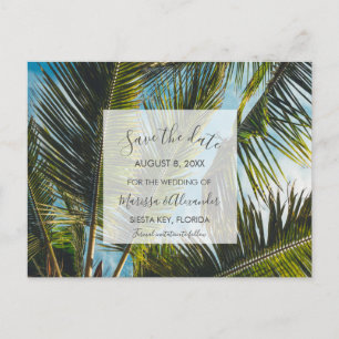 Palm Tree Beach Wedding Bewaar de datums Aankondigingskaart