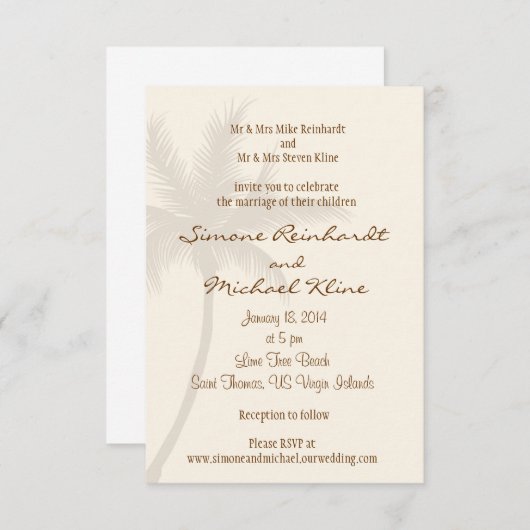 Palm Tree Beach Wedding Invitation (Devant / Derrière)