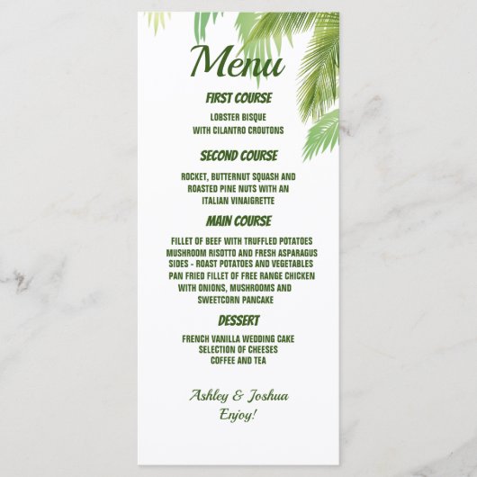 Palm Tree Beach Wedding Menu (Devant)