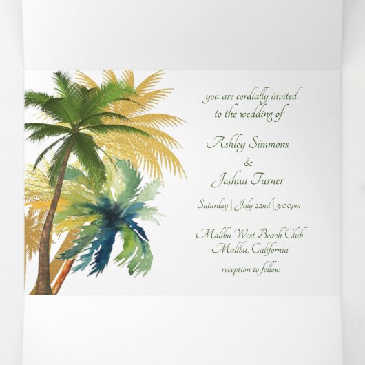 Palm Tree Beach Wedding Tri-Fold (Intérieur au milieu)
