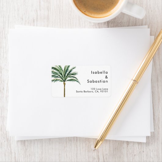 Palm Tree Bestemming Bruiloft Adres Label (Insitu)