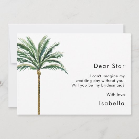 Palm Tree bestemming bruiloft bruidsmeisje voorste Kaart (Achterkant)