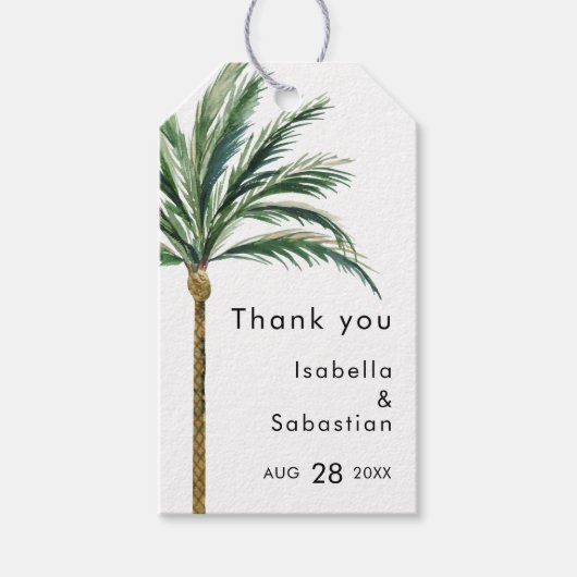 Palm Tree Bestemming Bruiloft Dank u Cadeau Label Cadeaulabel (Voorkant)