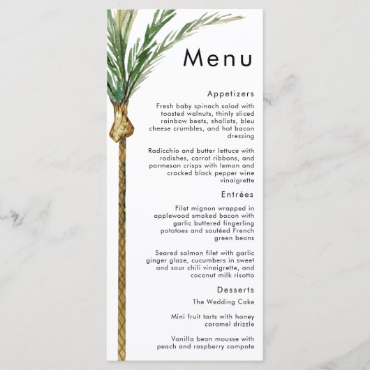Palm Tree Bestemming Bruiloft Flat Menu (Voorkant)