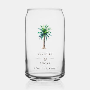 Palm Tree Bestemming Bruiloft Namen & Datum Blikvorm Glas