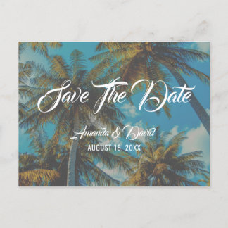 Palm Tree Bestemming Strand Bruiloft Save the Date Aankondigingskaart
