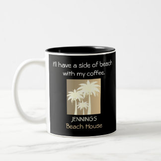 Palm Tree Black Beige White Beach Huis Naam Quote Tweekleurige Koffiemok