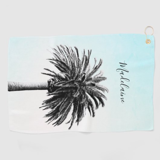 Palm Tree Black White Modern Blue Sky Personal Golfhanddoek (Horizontaal)