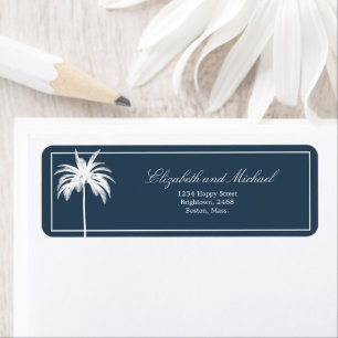 Palm Tree Bleu Blanc Élégant Étiquette de script m